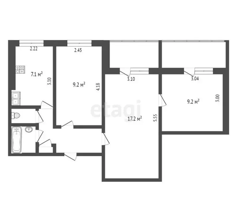 3-комнатная квартира: Коломна, улица Ленина, 76 (51.9 м) - Фото 0