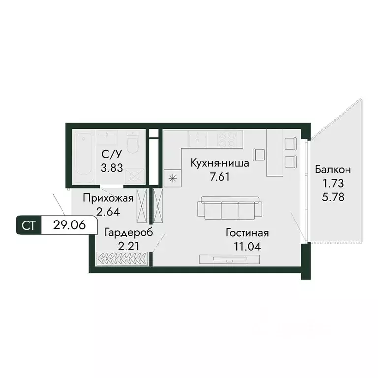 1-к кв. Крым, Алушта  (29.06 м) - Фото 1