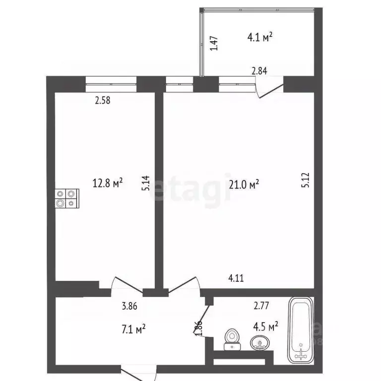 1-к кв. Ханты-Мансийский АО, Ханты-Мансийск Студенческая ул., 20 (45.5 ... - Фото 1