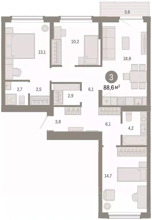 3-к кв. Омская область, Омск  (88.6 м) - Фото 2