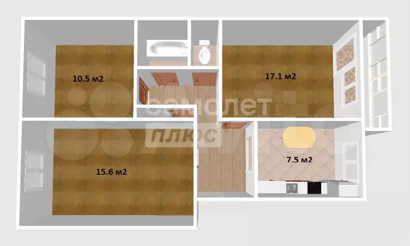 3-к. квартира, 66,5 м, 4/5 эт. - Фото 0
