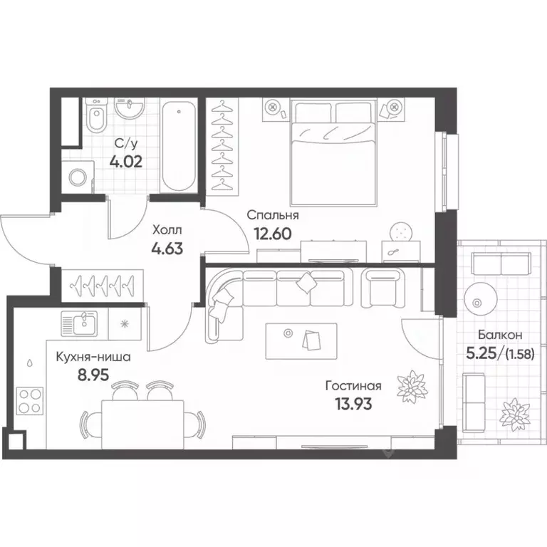 2-к кв. Татарстан, Казань Квартал Сюита жилой комплекс (45.81 м) - Фото 1