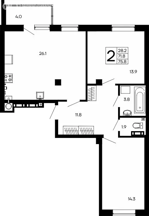 2-комнатная квартира: Феодосия, ш. Симферопольское (75.8 м) - Фото 0