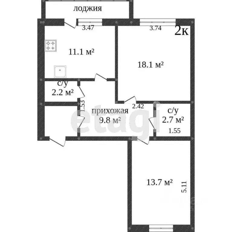 2-к кв. Костромская область, Кострома Магистральная ул., 12 (57.4 м) - Фото 1