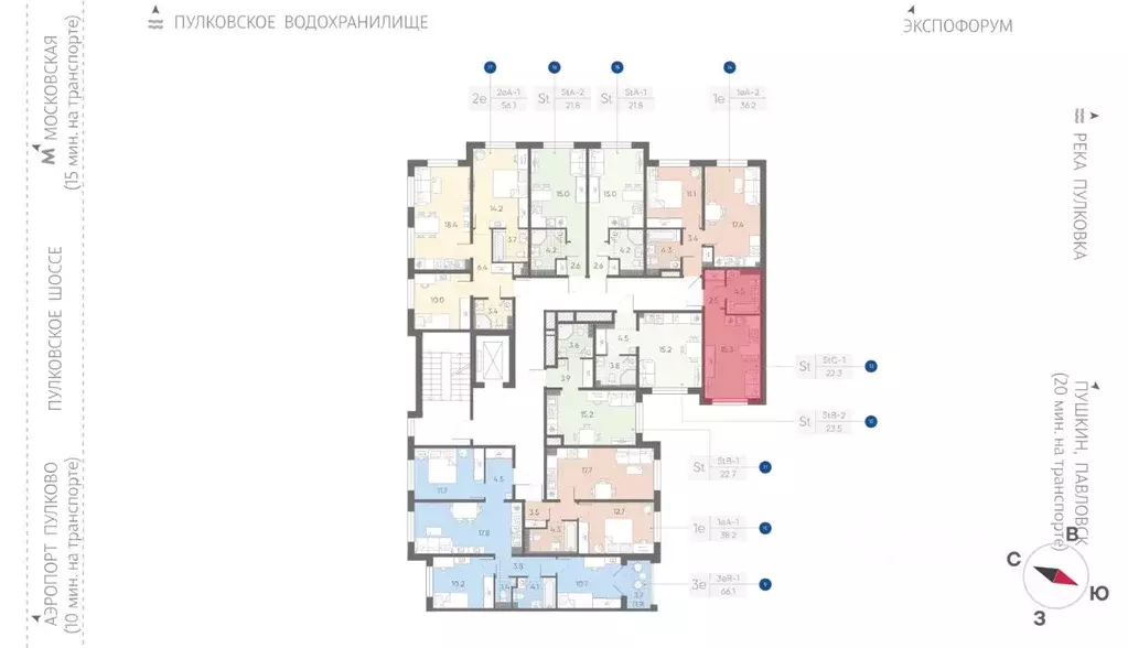 Студия Санкт-Петербург пос. Шушары, Пулково Лэйк жилой комплекс (22.3 ... - Фото 2