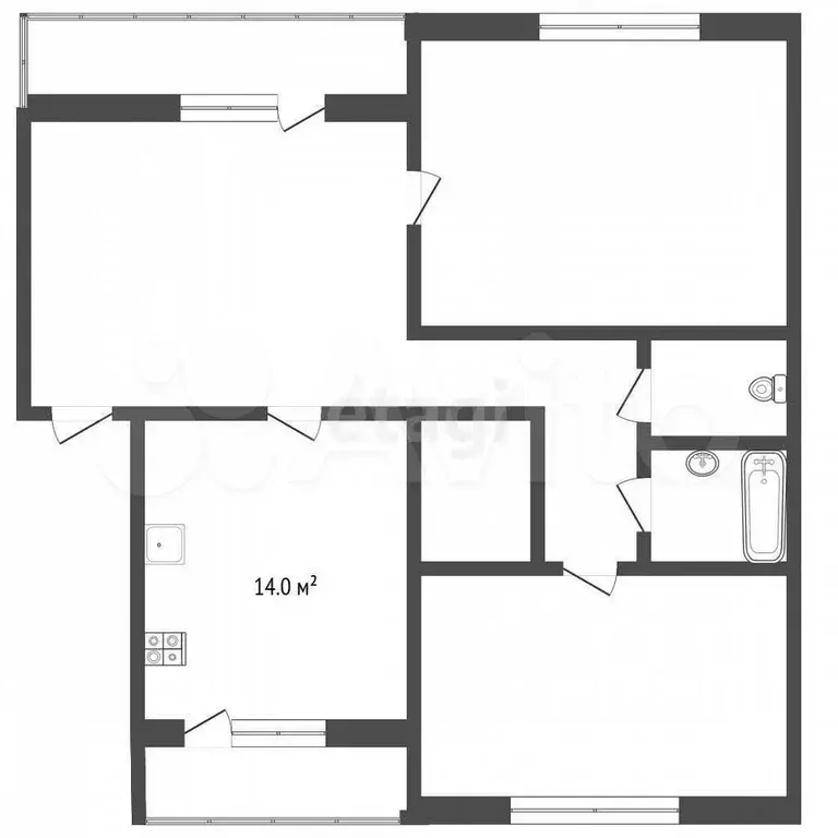 2-к. квартира, 72,1 м, 5/5 эт. - Фото 1