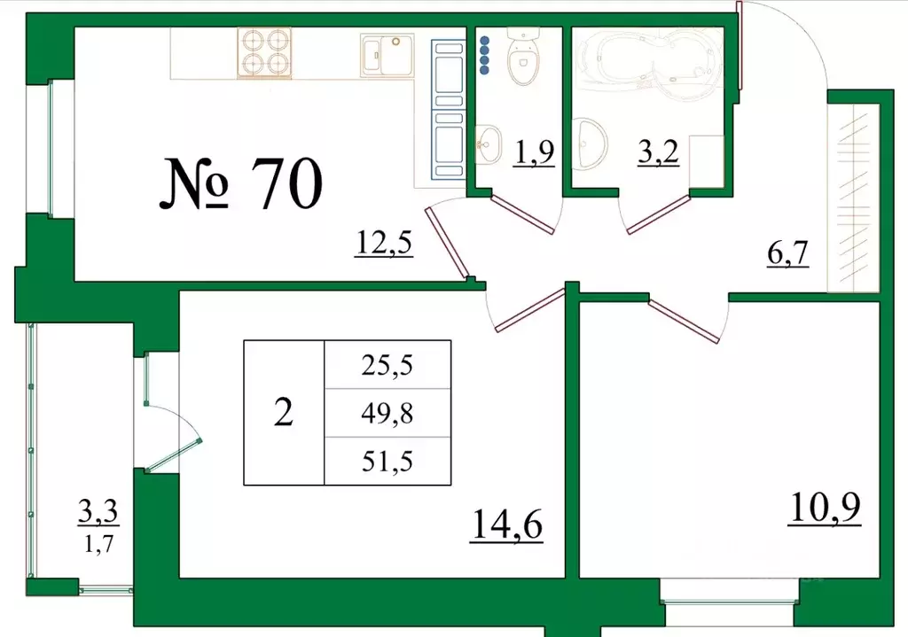 2-к кв. Ленинградская область, Гатчина Красносельское ш., 4А (51.5 м) - Фото 1