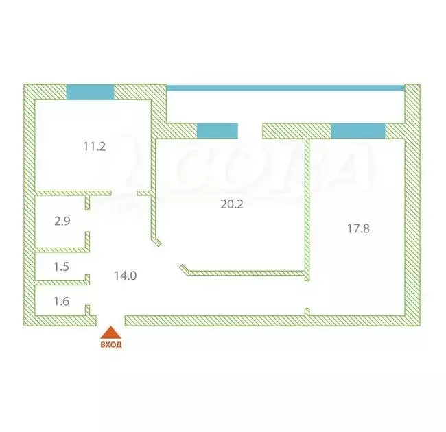 2-комнатная квартира: Боровский, улица Мира, 28 (55.1 м) - Фото 1