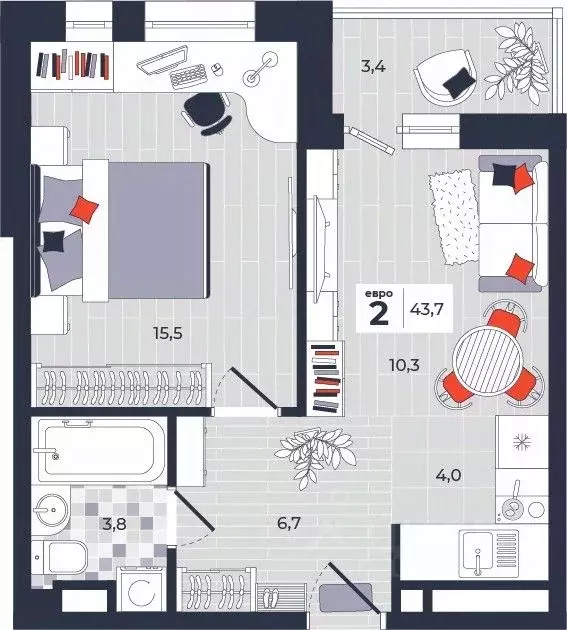 2-к кв. Тульская область, Тула ул. Академика Насоновой, 1А (43.7 м) - Фото 1