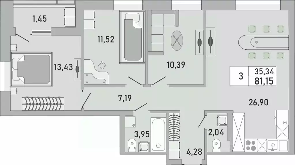 3-к кв. Башкортостан, Уфа Бакалинская ул., 9/1 (81.15 м) - Фото 0