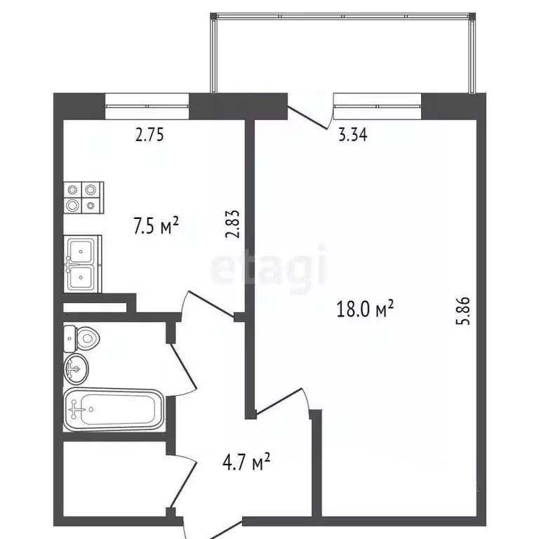 1-к кв. Костромская область, Кострома Юбилейный мкр, 3 (33.0 м) - Фото 1