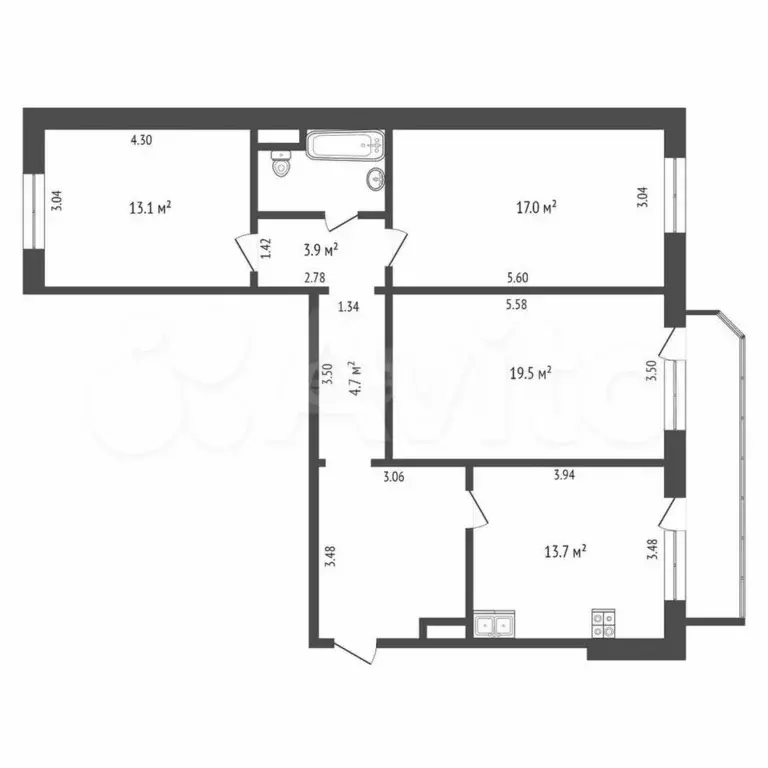 3-к. квартира, 86,1 м, 4/9 эт. - Фото 0