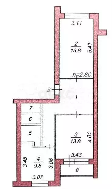 2-к. квартира, 61,1 м, 1/3 эт. - Фото 0