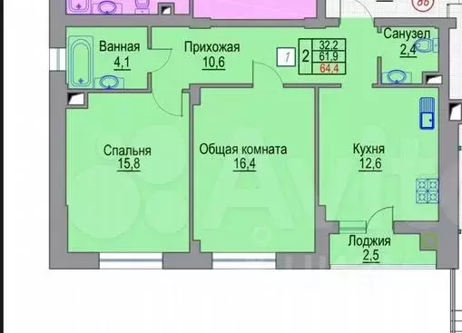 2-к кв. Ставропольский край, Ставрополь ул. Кирина, 32 (65.2 м) - Фото 1