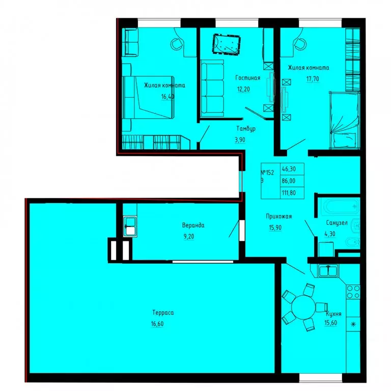 3-комнатная квартира: Коммунар, Железнодорожная улица, 41к1 (111.8 м) - Фото 1