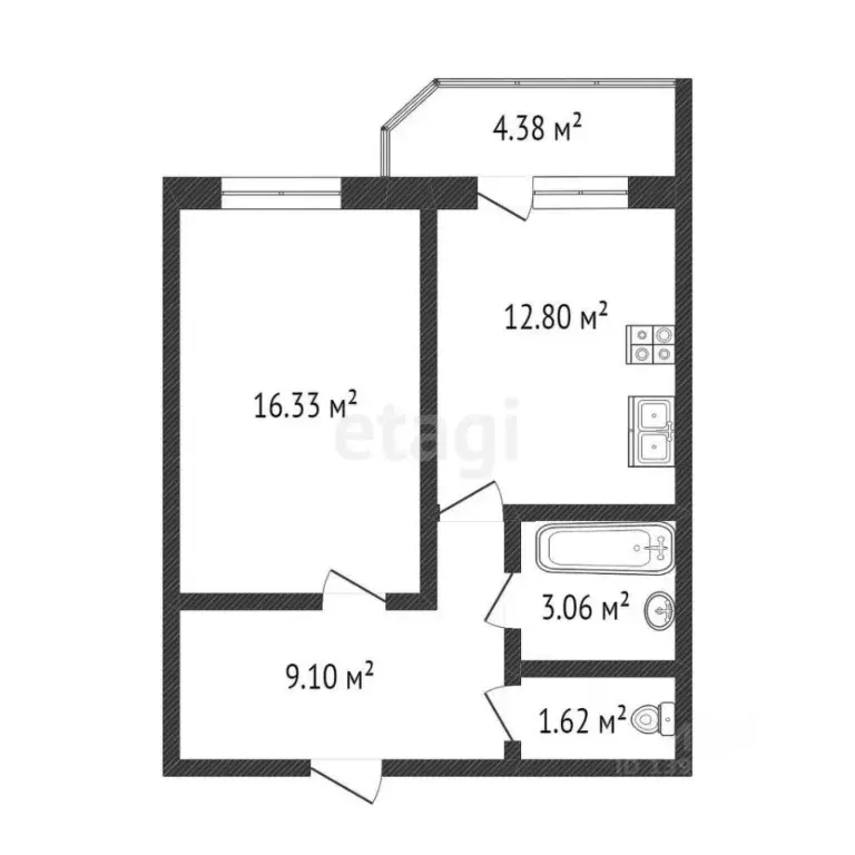 1-к кв. Тюменская область, Тюмень ул. Мельникайте, 138А/1 (43.8 м) - Фото 1