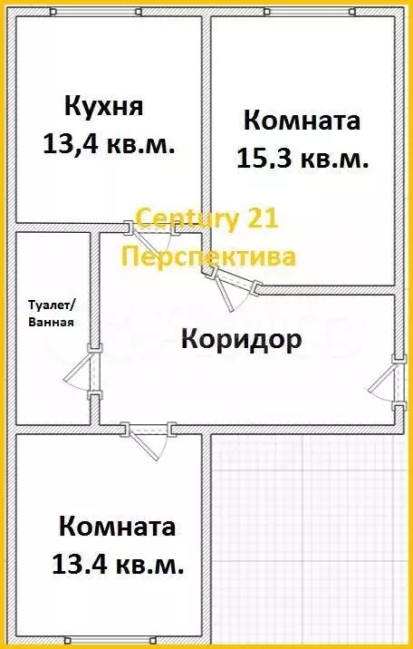 2-к. квартира, 56,7 м, 6/6 эт. - Фото 0