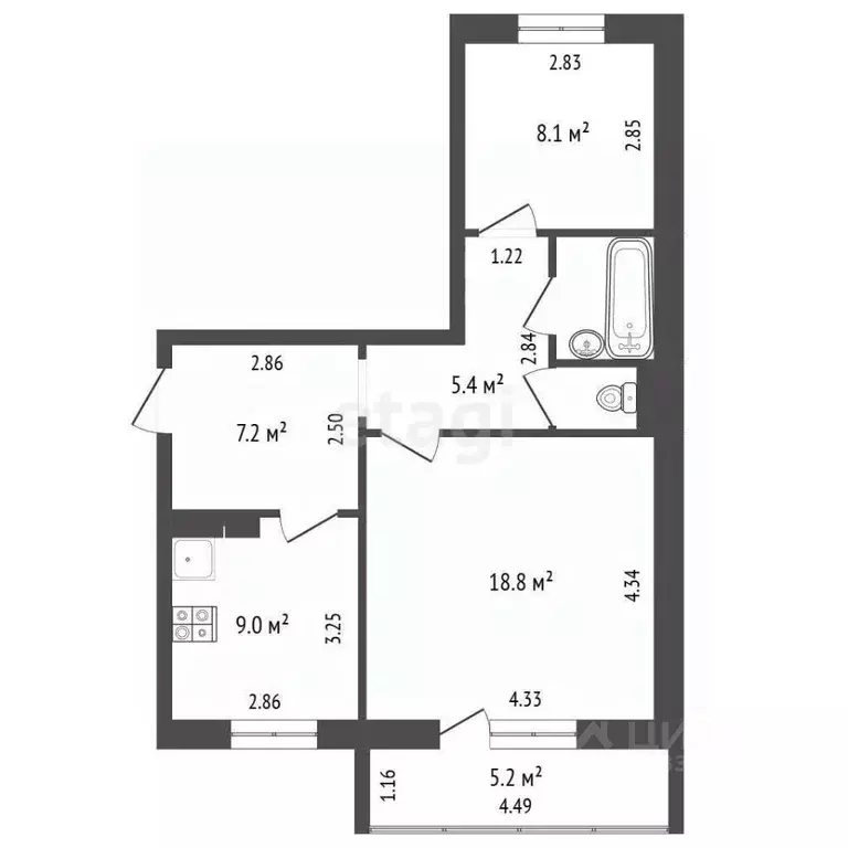 2-к кв. Омская область, Омск ул. Ватутина, 24 (52.3 м) - Фото 2