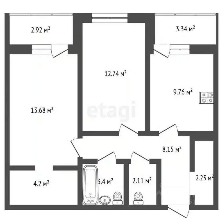 2-к кв. Ростовская область, Ростов-на-Дону Тибетская ул., 1Вс3 (63.1 ... - Фото 1