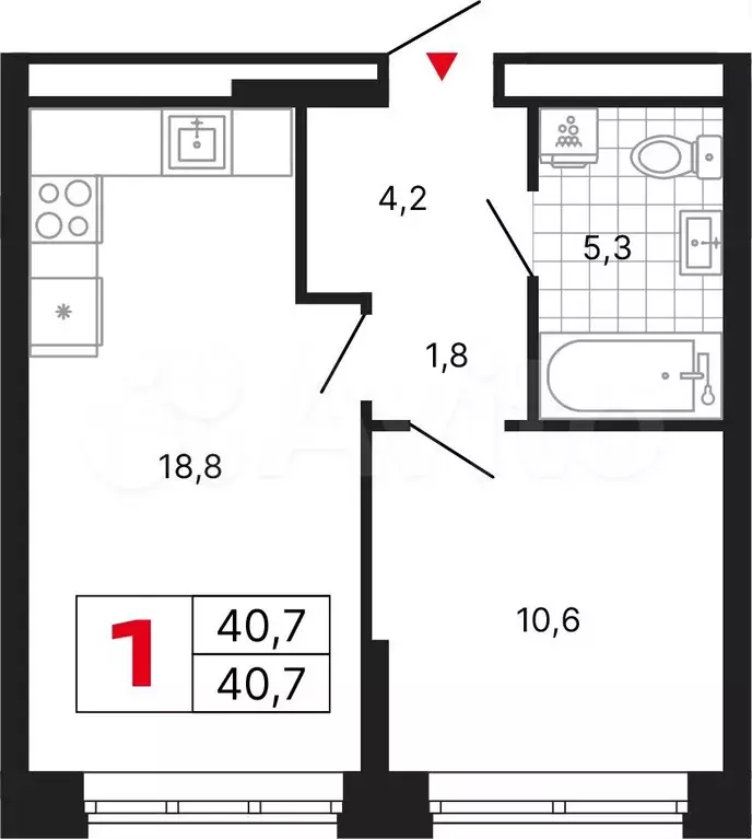 1-к. квартира, 40,7 м, 28/29 эт. - Фото 1