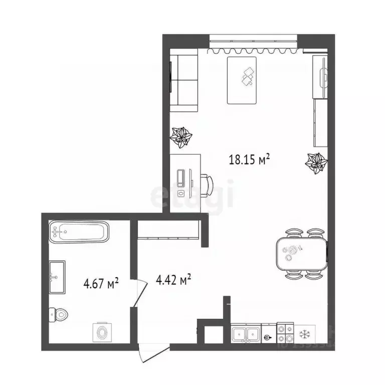 Студия Тюменская область, Тюмень ул. Тимофея Чаркова, 87 (26.0 м) - Фото 1