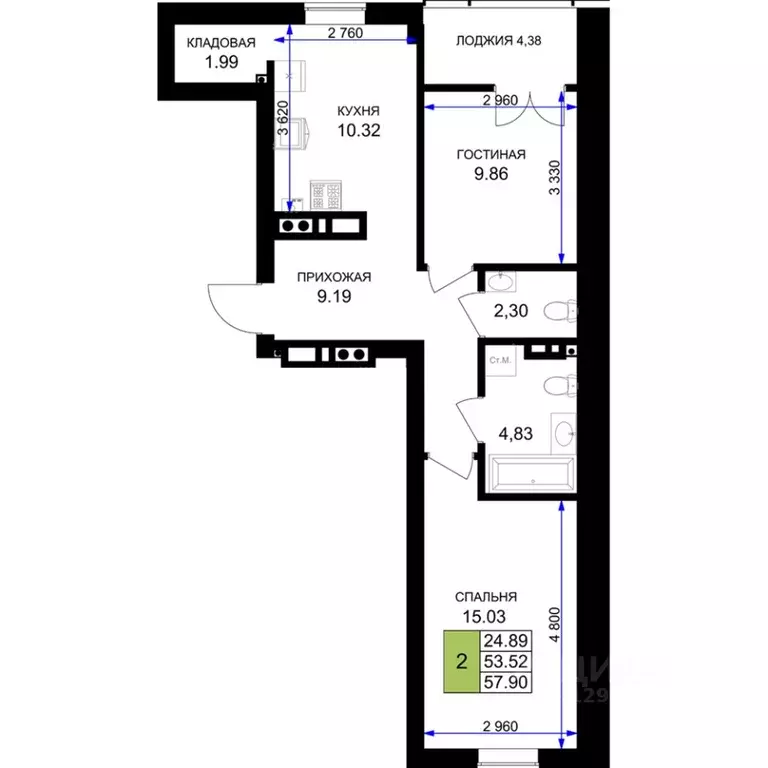 2-к кв. Калининградская область, Гурьевск Включи жилой комплекс (57.9 ... - Фото 1