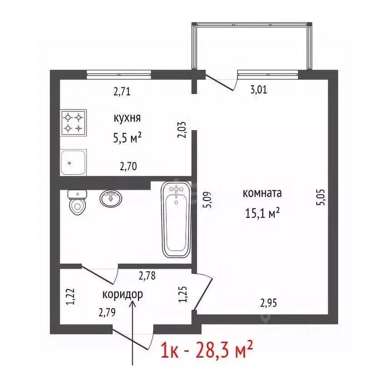 1-к кв. Свердловская область, Екатеринбург ул. Посадская, 30/3 (28.3 ... - Фото 2