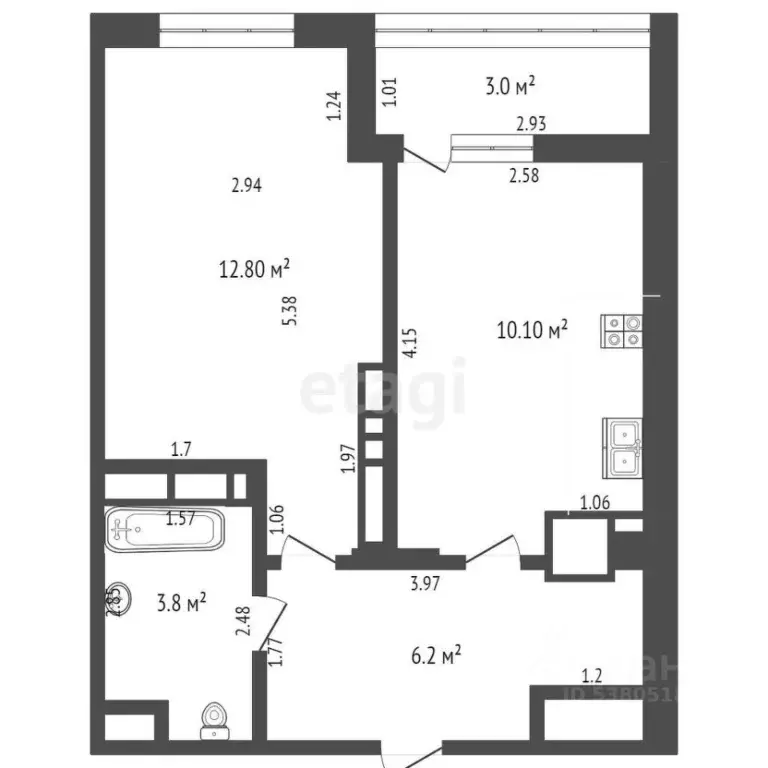 1-к кв. Ростовская область, Батайск ул. Ушинского, 41к2 (39.1 м) - Фото 1