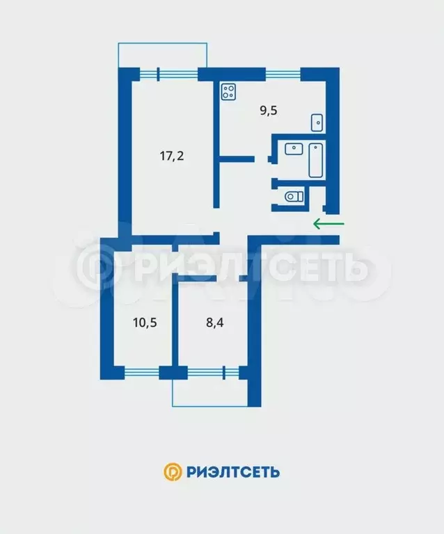 3-к. квартира, 62 м, 3/3 эт. - Фото 0