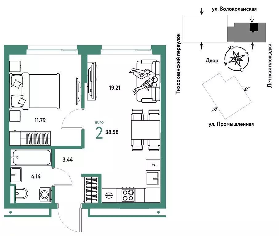 2-комнатная квартира: Тюмень, улица Мельникайте, 42к1 (38.58 м) - Фото 1