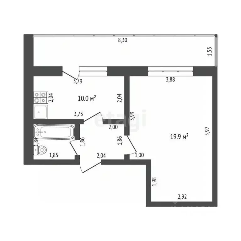 1-к кв. Башкортостан, Стерлитамак Набережная ул., 3/2 (39.4 м) - Фото 2