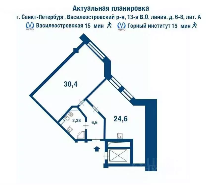 Офис в Санкт-Петербург 13-я Васильевского острова линия, 6-8 (27 м) - Фото 1