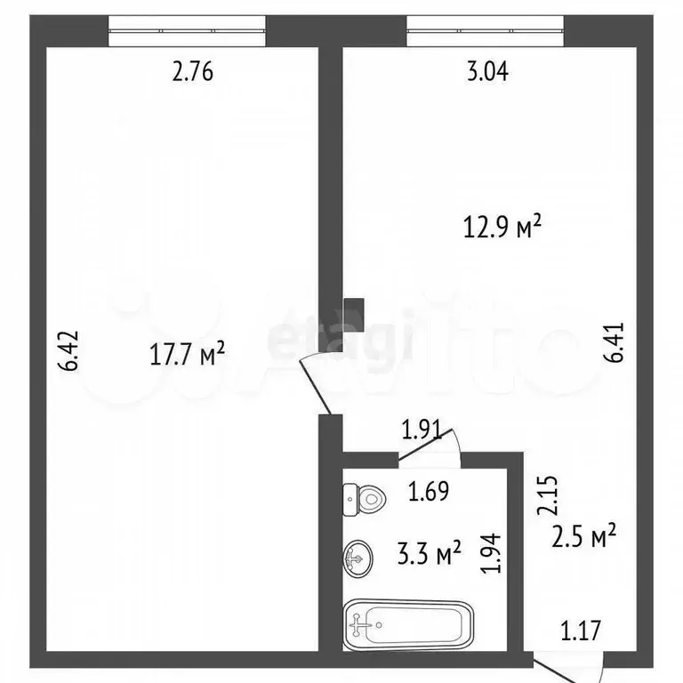 1-к. квартира, 36,4 м, 1/3 эт. - Фото 0