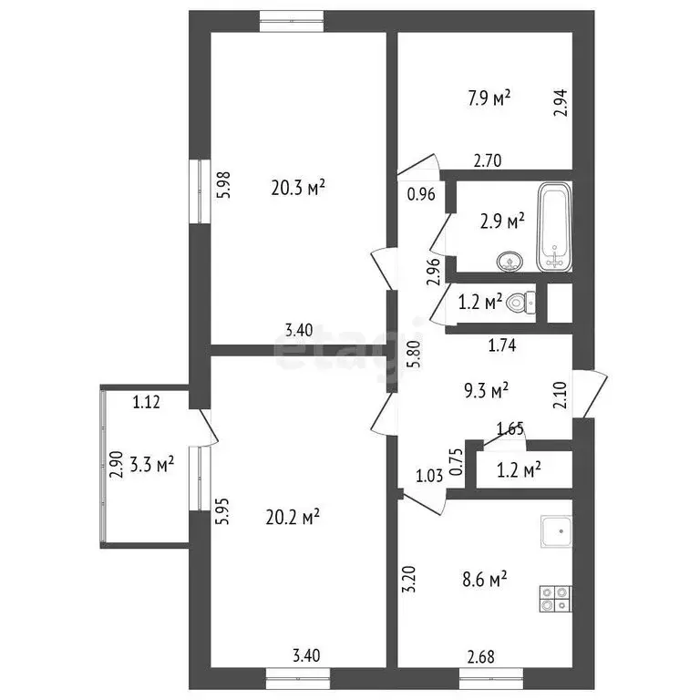 3-комнатная квартира: село Омутинское, Железнодорожная улица, 1 (71.6 ... - Фото 1