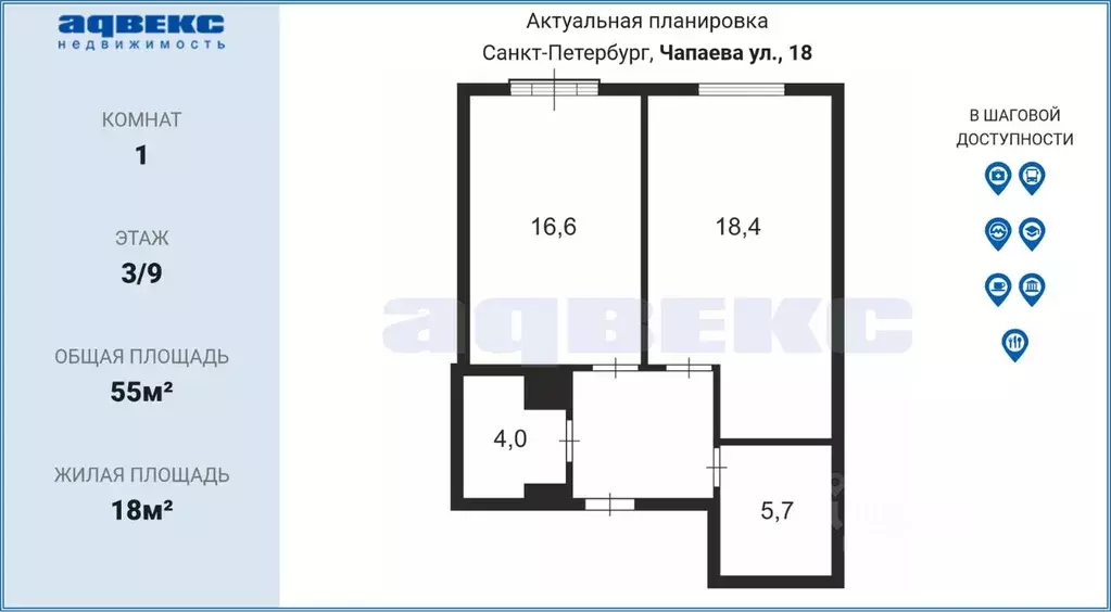 1-к кв. Санкт-Петербург ул. Чапаева, 18 (55.0 м) - Фото 1