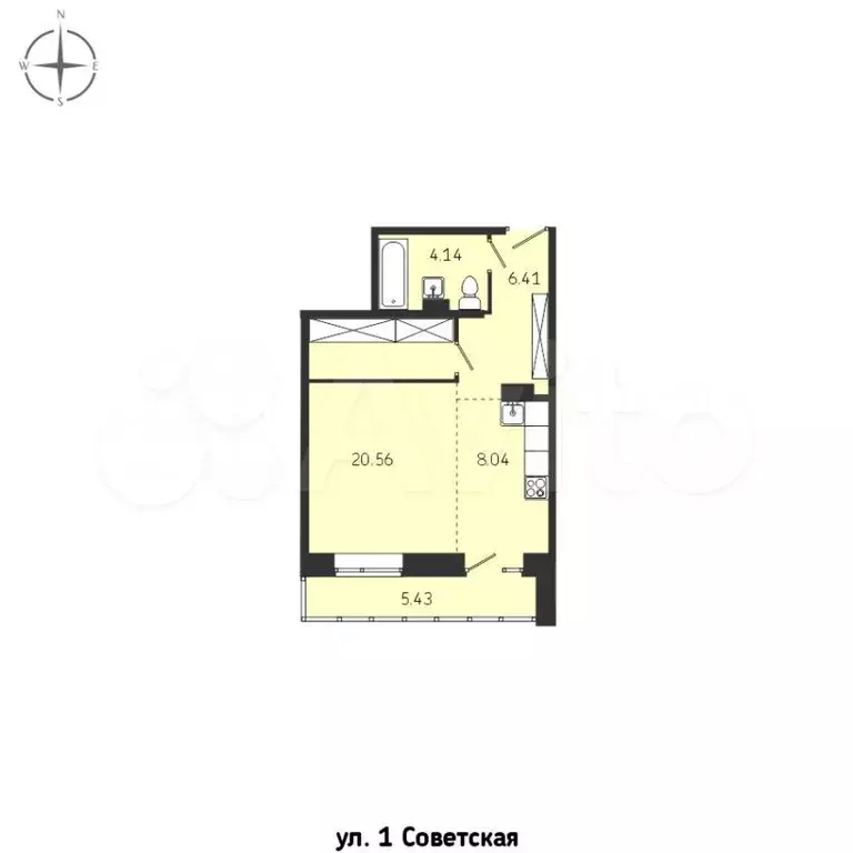 1-к. квартира, 44,6 м, 3/9 эт. - Фото 0