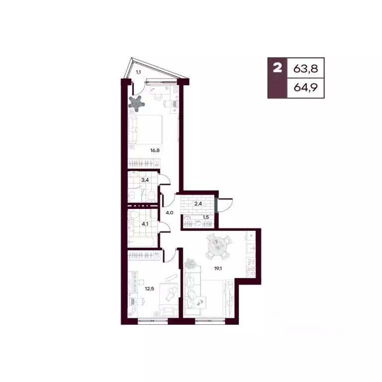 2-к кв. Тюменская область, Тюменский муниципальный округ, д. Дударева ... - Фото 1