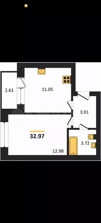 1-к. квартира, 34,3 м, 2/9 эт. - Фото 1