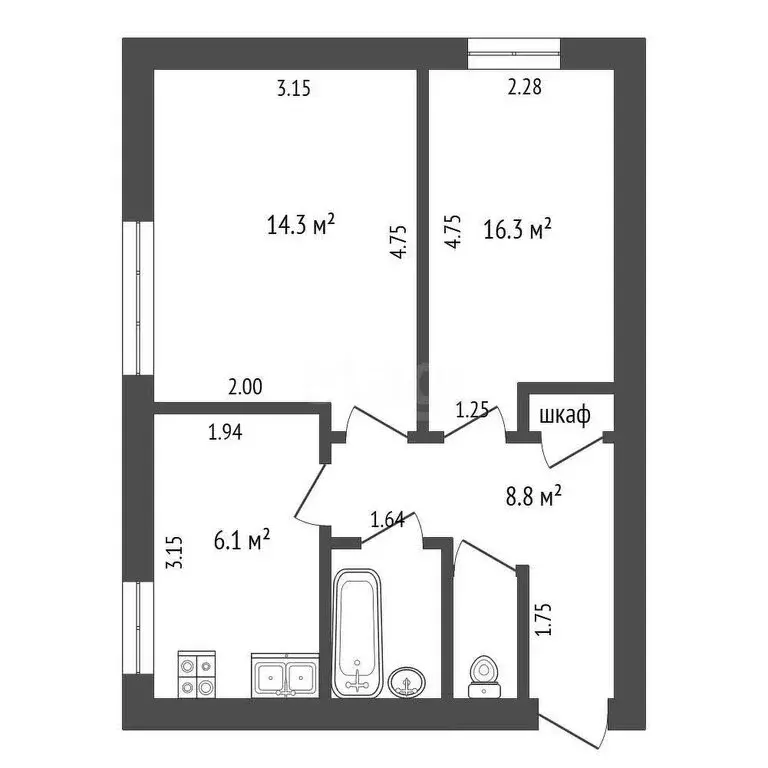 2-комнатная квартира: Кадников, улица Коммунистов, 4 (45 м) - Фото 0