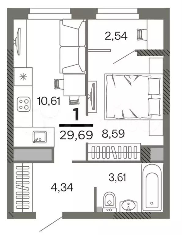 1-к. квартира, 29,7 м, 19/26 эт. - Фото 0