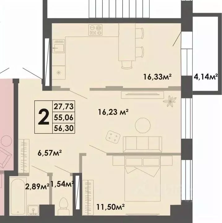 2-к кв. Саха (Якутия), Якутск ул. Богатырева, 9 (56.73 м) - Фото 1
