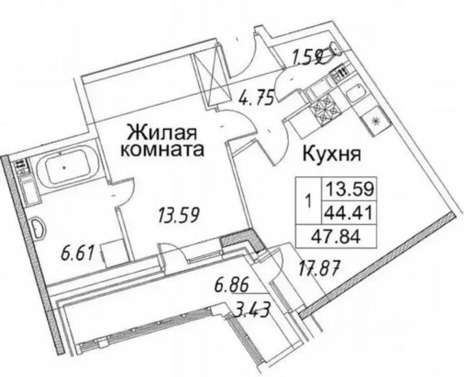 1-к кв. Санкт-Петербург ул. Плесецкая, 2 (43.7 м) - Фото 1