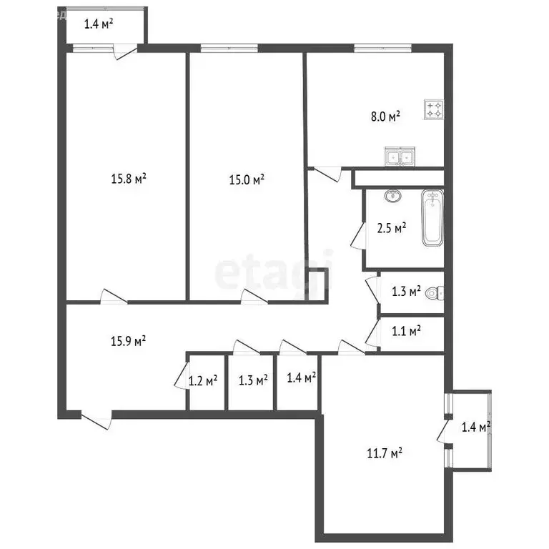 3-комнатная квартира: посёлок Металлострой, улица Максима Горького, 3 ... - Фото 1