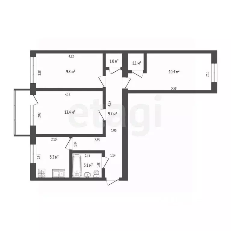 3-к кв. Тюменская область, Тюмень ул. Беляева, 17 (52.8 м) - Фото 1