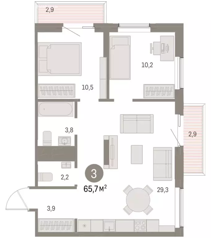 2-комнатная квартира: Курган, жилой район Центральный, ЖК Дом Кино ... - Фото 2