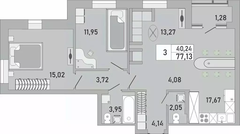3-к кв. Башкортостан, Уфа Бакалинская ул., 9/1 (77.13 м) - Фото 1