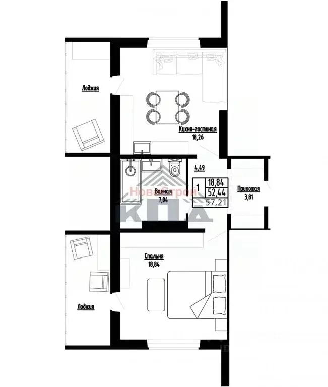 1-к кв. Омская область, Омск ул. Леонида Маслова, 7 (57.0 м) - Фото 1