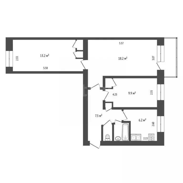 3-к кв. Архангельская область, Архангельск Котласская ул., 3 (59.3 м) - Фото 2