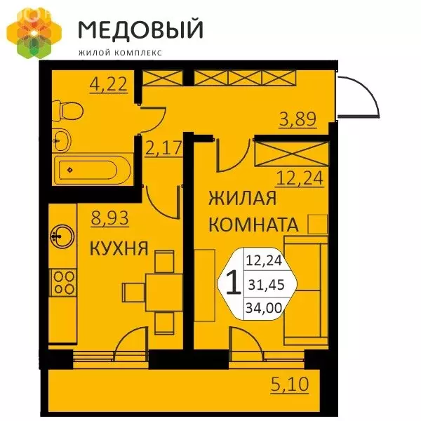 1-комнатная квартира: деревня Кондратово, улица Г.Н. Нифантова, 4А ... - Фото 0