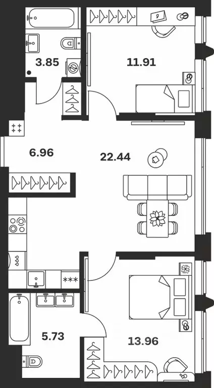 2-к кв. Тульская область, Тула Прайм Сойфера жилой комплекс (64.85 м) - Фото 1